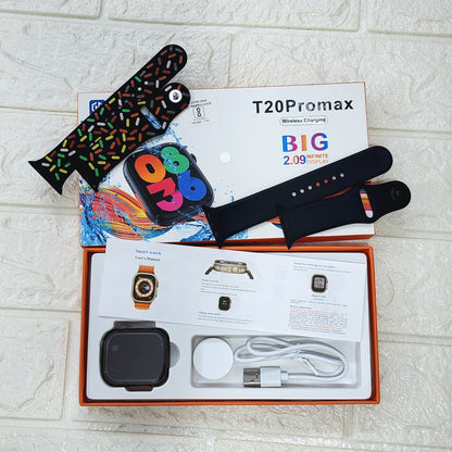 T20 Pro Max Smartwatch Big Screen Calling Wireless Charging Sleek Design Metal Body Activity Tracker (Copy)